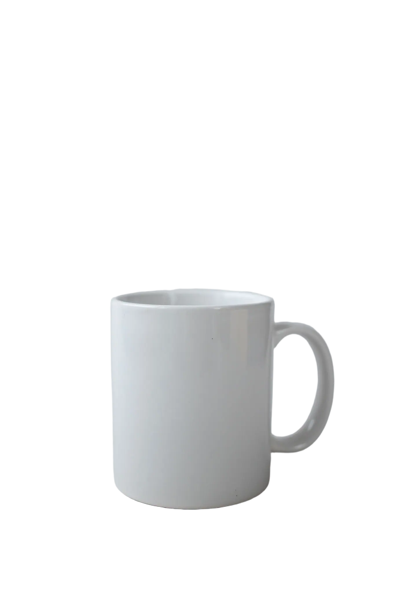 the same white mug with the white background removed, the handle hole cut out