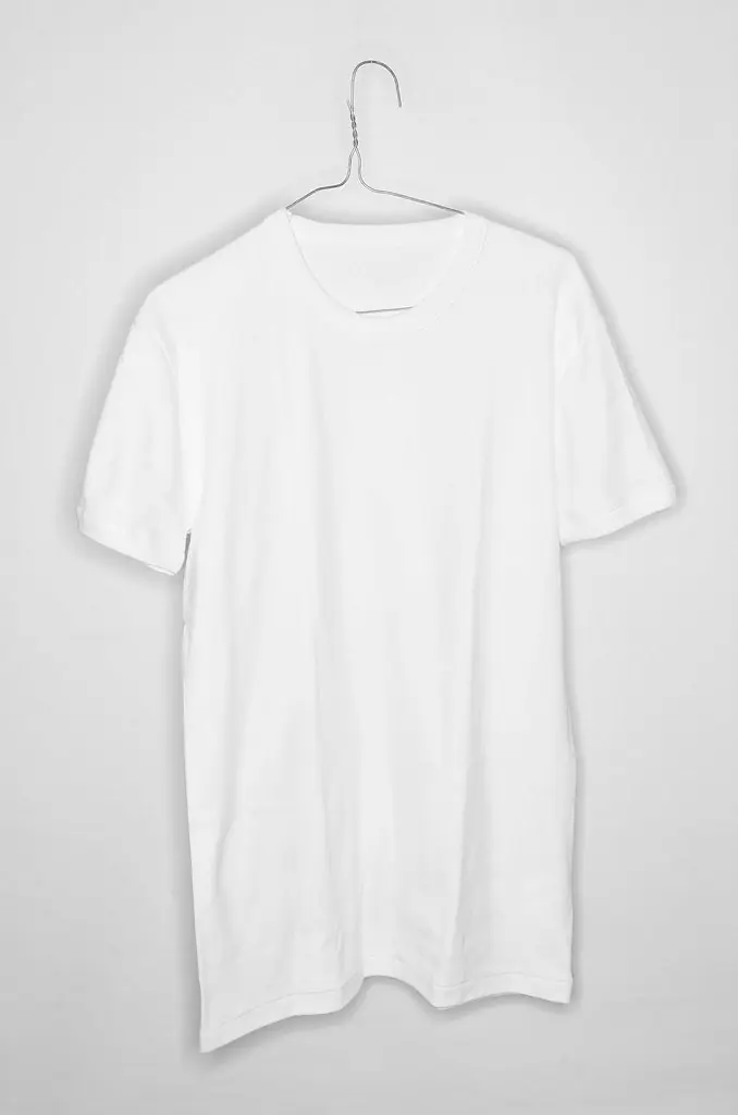 before: white T-shirt on a hanger in the original photo