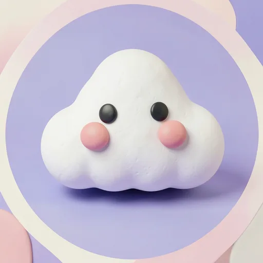 Rounded white cloud with rosy cheeks centered on a soft periwinkle background