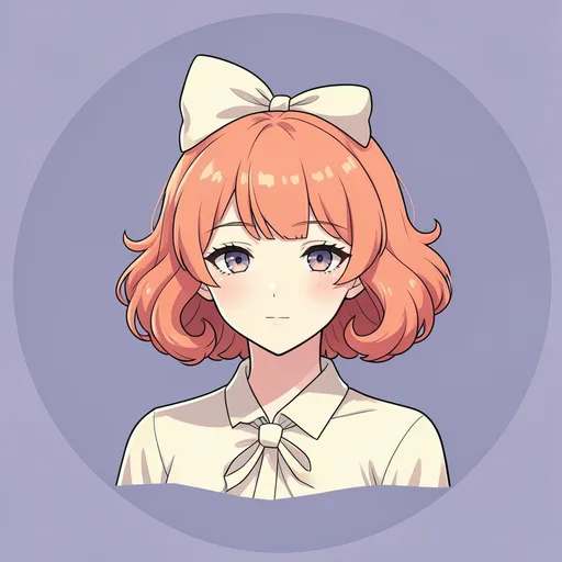 Original anime-style person with coral curls and a cream bow against lavender