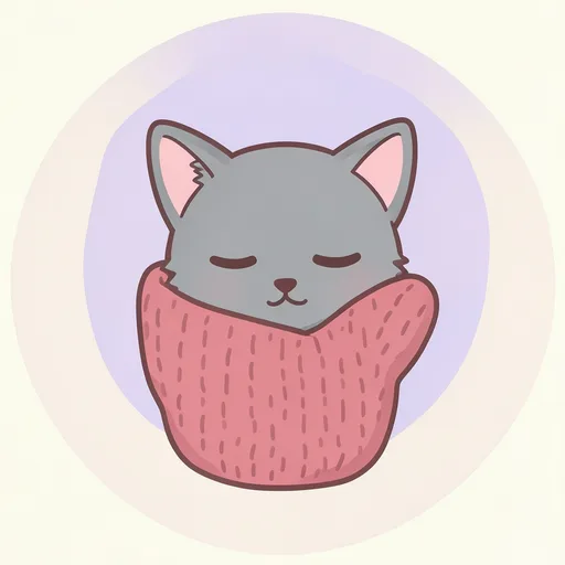 Sleepy gray kitten tucked inside a rose-colored mitten on a cream background