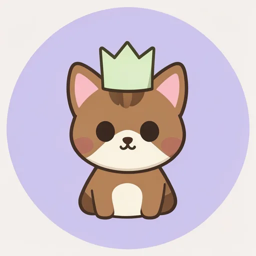Small brown tabby with a pale green paper crown on a lavender background