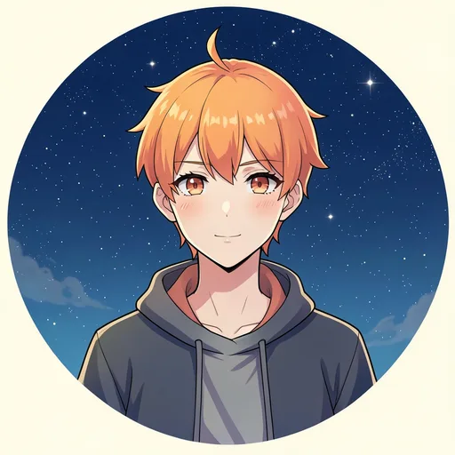 Original anime-style person with tangerine hair beneath a deep blue starry sky