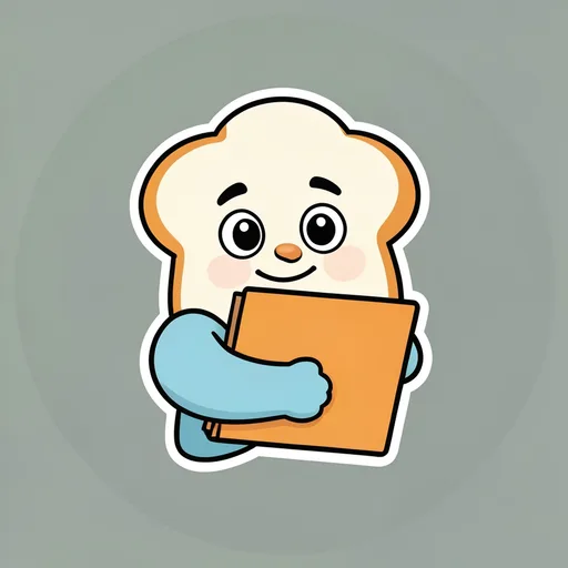 Tired toast character hugging a blank folder against a muted gray green background