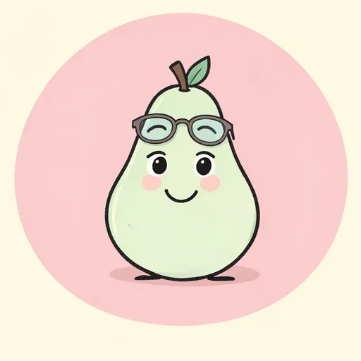 Smiling pear searching below while its glasses rest on its forehead against pale yellow