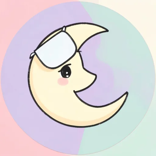Drowsy crescent moon wearing a sleep mask above its eyes against soft lavender