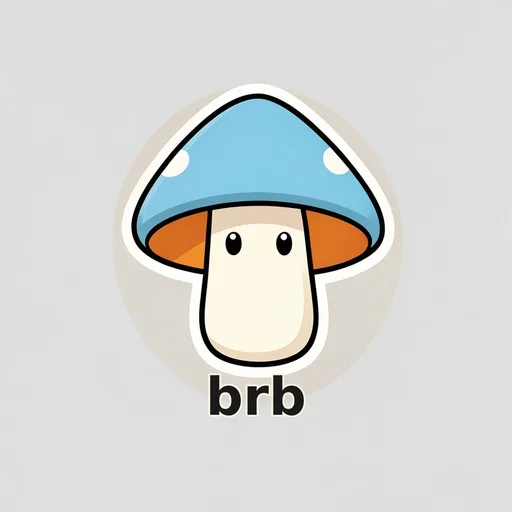 Blank-faced mushroom with a small brb caption against a simple pale gray background