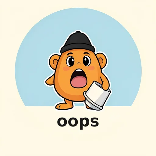 Yawning bean with an oops caption and a tilted empty cup on cream