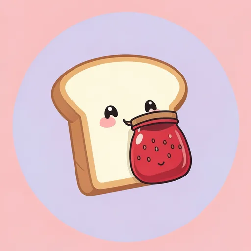Smiling toast character hugging a strawberry jar against a plain pink background