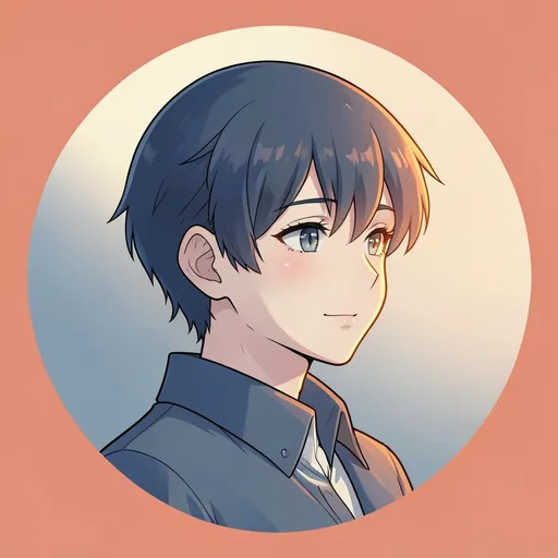 Original short-haired anime-style person with warm side lighting against a muted coral background