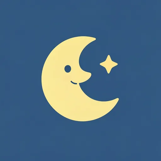 Round smiling moon with a small bright dot centered against a deep blue background
