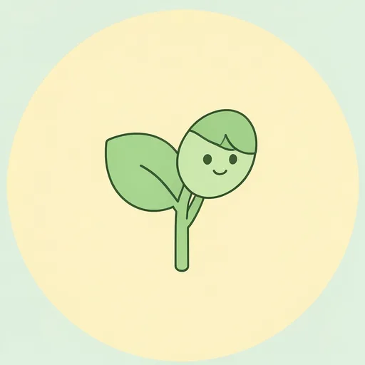 Single mint sprout with rounded leaves and a tiny face against pale yellow