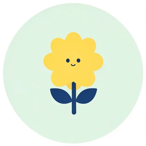 Single yellow flower with rounded petals and a tiny face against pale mint
