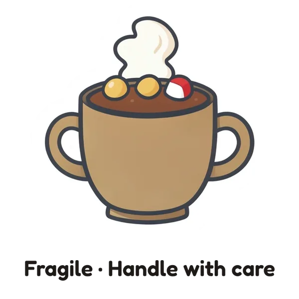 Cocoa mug sticker from the sticker maker with the words Fragile · Handle with care