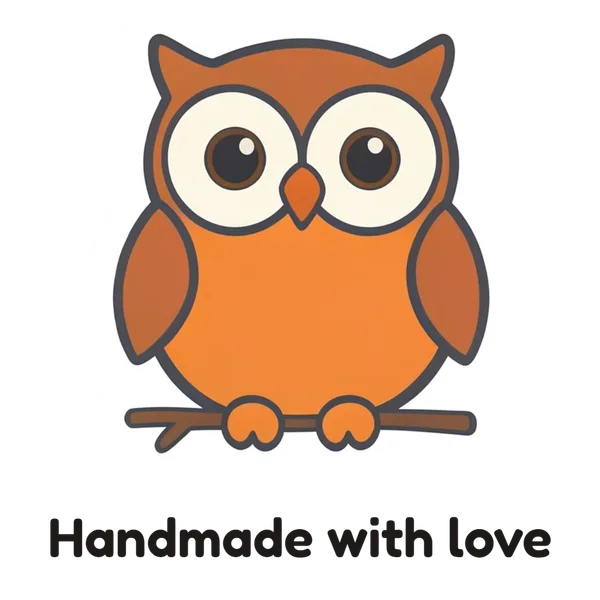 Owl sticker from the sticker maker with the words Handmade with love