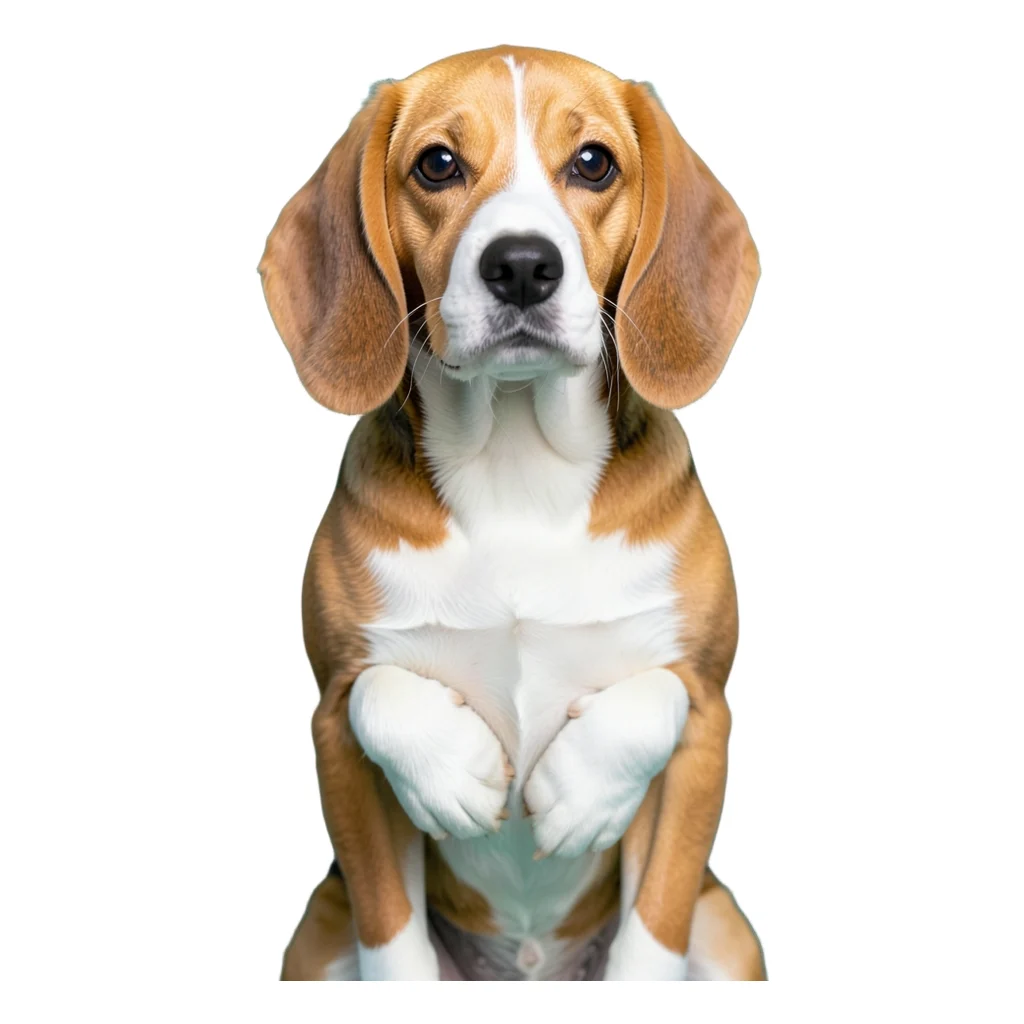 Beagle sticker with an even white border, cut from a photo against a plain teal wall