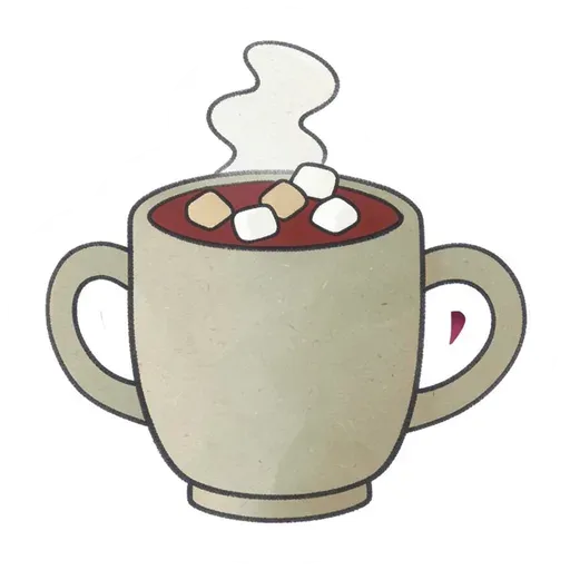 Hand-drawn sage mug of hot cocoa sticker with mini marshmallows and rising steam