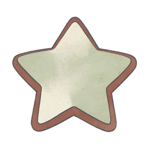 Hand-drawn star cookie sticker with brown edging and pale sage and oatmeal icing