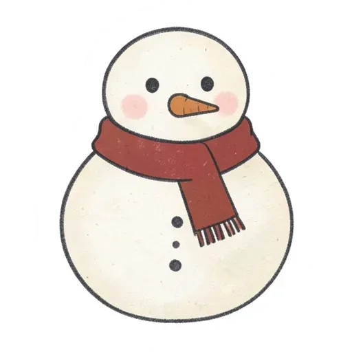 Hand-drawn cream snowman sticker with a cranberry red scarf and carrot nose