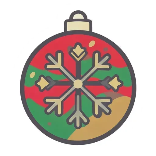 Cute round red and green ornament bauble sticker with a gold snowflake pattern