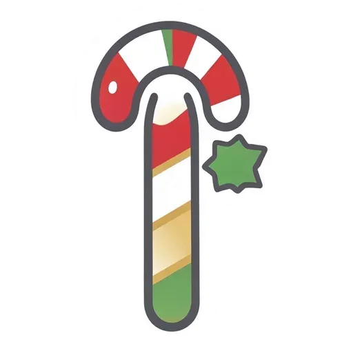 Cute red, white and green striped candy cane sticker with a small holly leaf