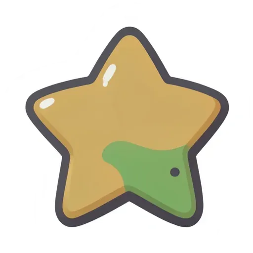 Cute golden star cookie sticker with green icing swirls and a glossy highlight