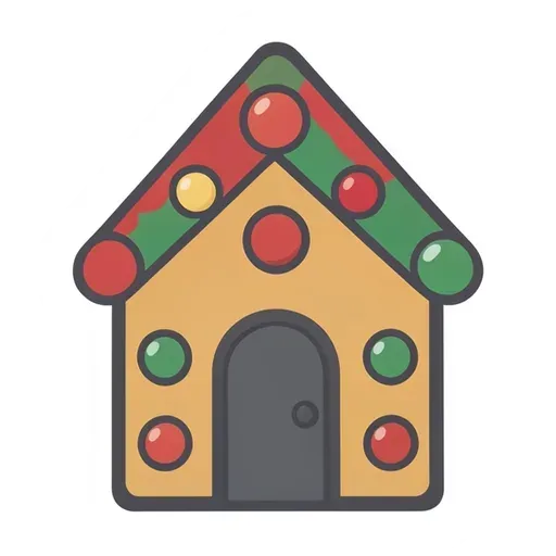 Cute gingerbread house sticker with colorful gumdrops on the roof and an arched door