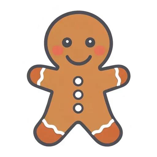Cute smiling gingerbread person sticker with white icing trim and three icing buttons