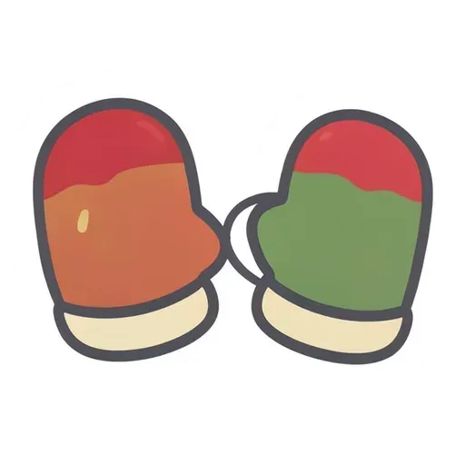 Cute pair of red and green mittens sticker with cream cuffs, side by side