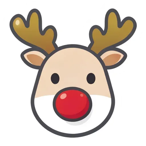 Cute reindeer face sticker with a shiny red nose and small brown antlers