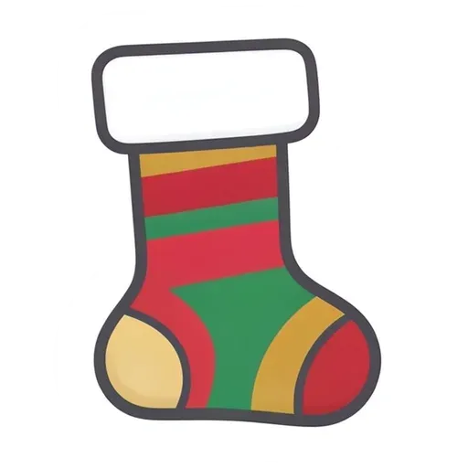 Cute red, green and gold striped Christmas stocking sticker with a white cuff