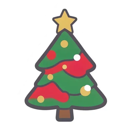 Cute Christmas tree sticker with red ornaments, gold garland and a gold star