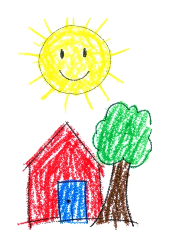 The crayon drawing as a sticker with a thick white border