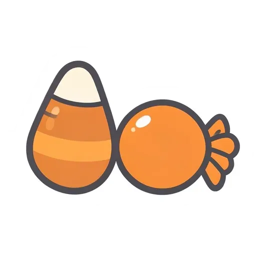 Orange and cream candy corn beside a round orange wrapped candy