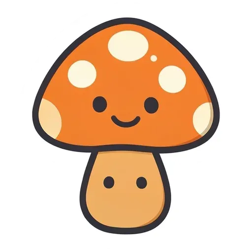 Smiling cartoon mushroom with an orange cap and cream spots