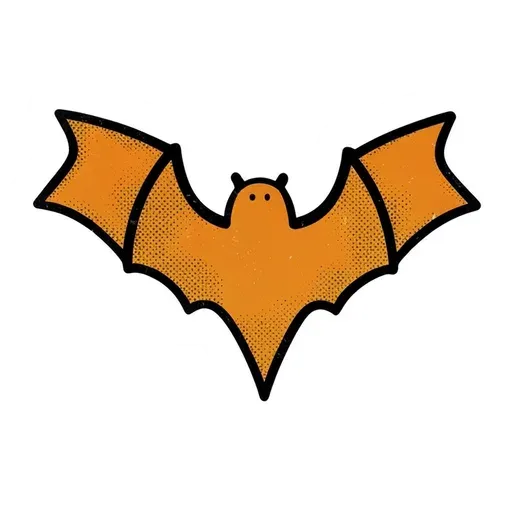 Retro orange flying bat with pointed wings, seen from the front