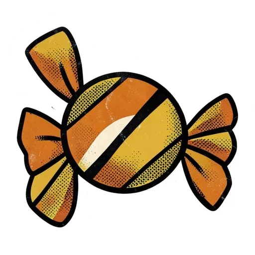Retro wrapped candy with twisted ends and orange and olive stripes