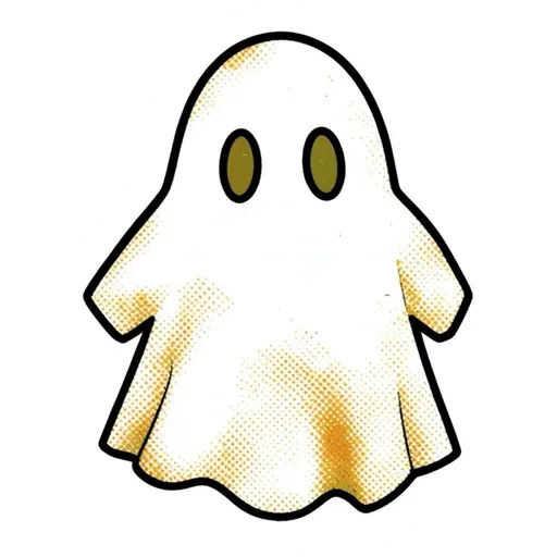 Retro white sheet ghost with two olive oval eyes, floating