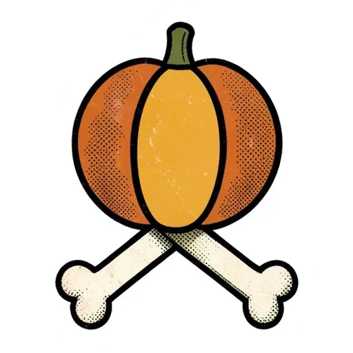 Retro orange pumpkin above a pair of crossed cream bones