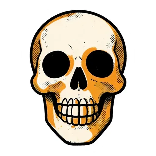 Retro cream skull with dark eye sockets and orange halftone shading