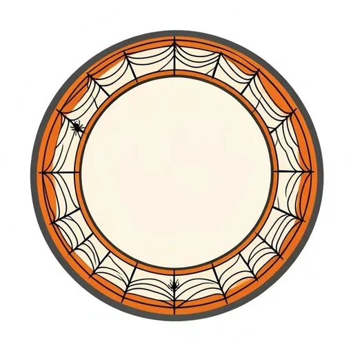 Round orange badge with a spider web border, a tiny spider and blank cream center